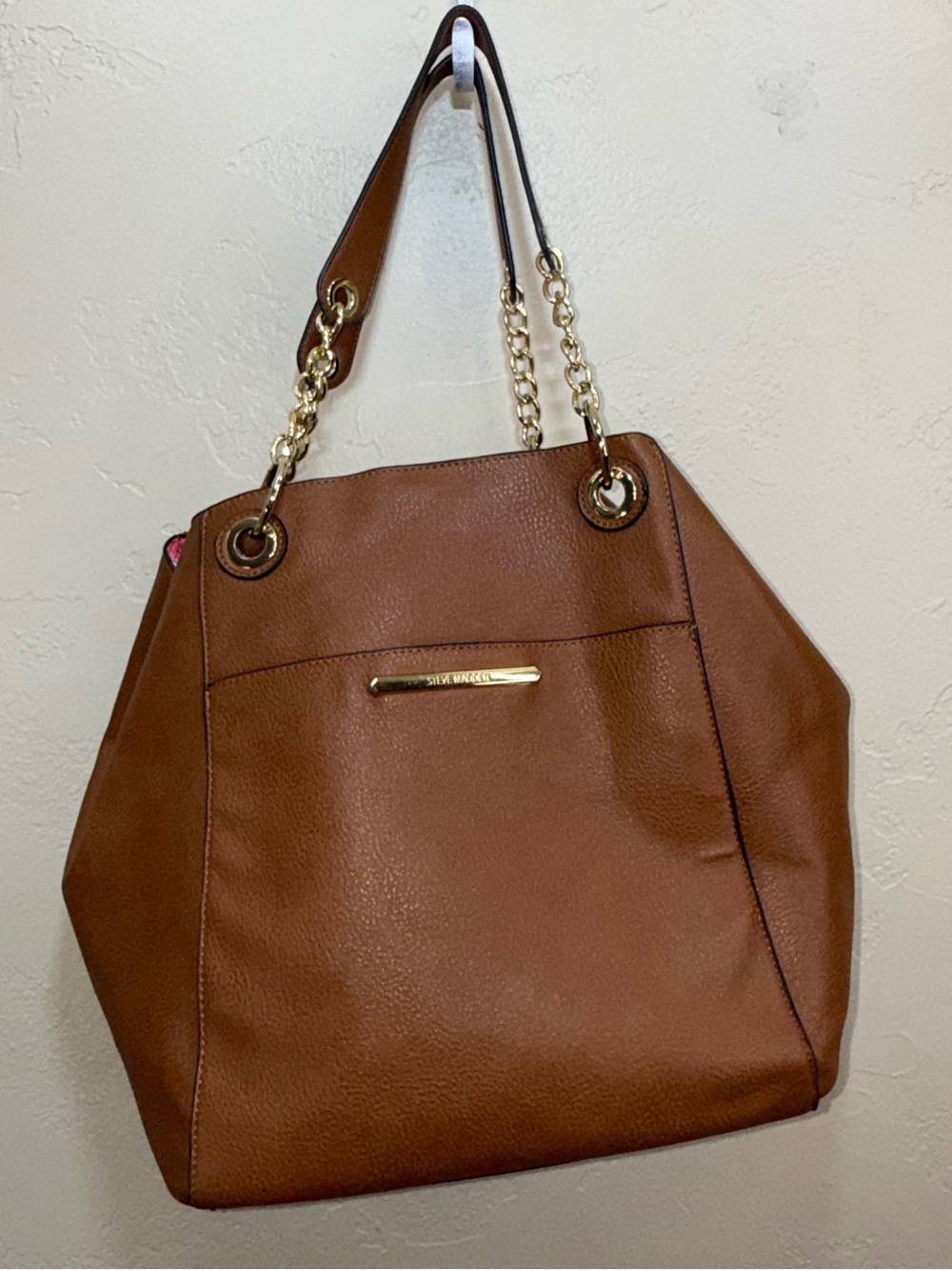 Steve Madden Brown Leather Tote Hobo Bag with Gold Chain Handles‎ NWOT.